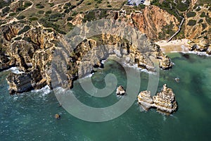 Camilo Beach in Lagos, Algarve - Portugal. Portuguese southern golden coast cliffs.