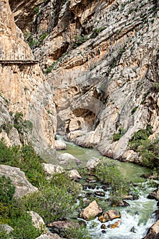 Caminito del Ray, The King\'s Path. Walkway pinned along the steep walls of a narrow gorge