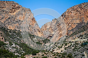 Caminito del Ray, The King\'s Path. Walkway pinned along the steep walls of a narrow gorge