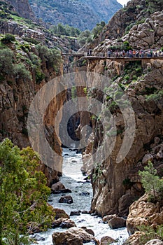 Caminito del Rey, The King\'s Path. Walkway pinned along the steep walls of a narrow gorge in El Chorro