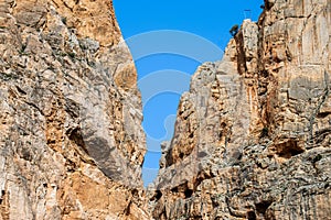 Caminito del Rey, The King\'s Path. Walkway pinned along the steep walls of a narrow gorge in El Chorro