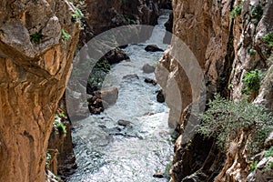 Caminito del Rey, The King\'s Path. Walkway pinned along the steep walls of a narrow gorge in El Chorro