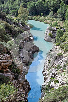 Caminito del Rey, The King\'s Path. Walkway pinned along the steep walls of a narrow gorge in El Chorro