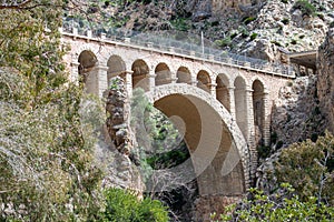 Caminito del Rey, The King\'s Path. Walkway pinned along the steep walls of a narrow gorge in El Chorro