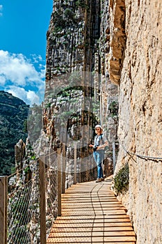 Caminito Del Rey - mountain wooden path along steep cliffs in Andalusia