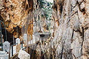 Caminito Del Rey, Spain, April 04, 2018: Visitors walking along the World's Most Dangerous Footpath reopened in May 2015.