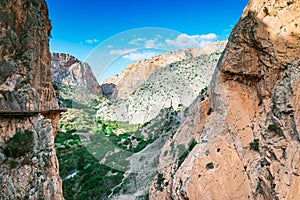 Caminito del Rey walking trail , Kings little pathway, Beautiful views of El Chorro Gorge, Ardales, Malaga, Spain.