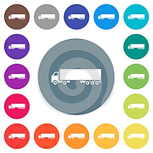 Camion flat white icons on round color backgrounds