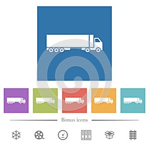 Camion flat white icons in square backgrounds