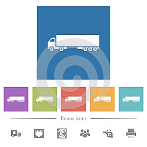 Camion flat white icons in square backgrounds