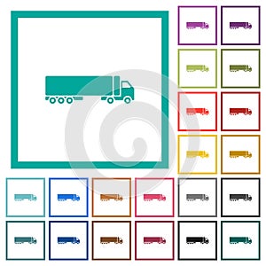Camion side view flat color icons with quadrant frames