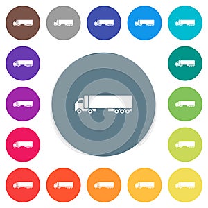 Camion side view flat white icons on round color backgrounds