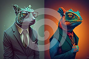 Camo-Biz Chameleon: Award-Winning Vector Art at Board Meeting