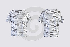 Camo female t-shirt Isolated on white background front and back rear view