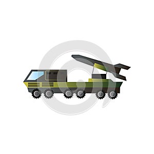 Camo green color war machine truck with rocket