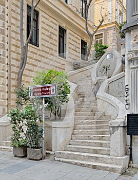 Camondo Steps, a famous pedestrian stairway leading to Galata Tower, built around 1870, Ä°stanbul, Turkey