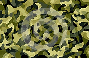 Camouflage background. Green, brown, black, olive colors forest texture. Trendy style camo. Print. Military Theme