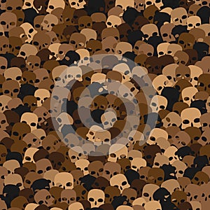 Camouflage beige and brown scull silhouettes seamless pattern background