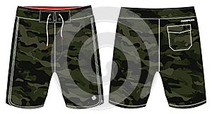 Camouflage Board Shorts design vector template, Swim shorts concept with front and back view for Surfing, Football, basketball,