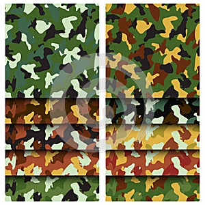 Camouflage clothing seamless patterns set