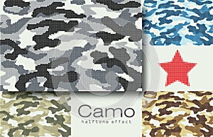 Camouflage fabric dot halftone effect vector photo