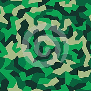 Camouflage with geometric pattern, seamless texture. Abstract trendy wallpaper in military style. Green khaki color background.