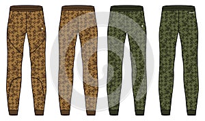 Camouflage Jogger bottom Pants design vector template, Track pants concept with front and back view, Sweatpants for running,
