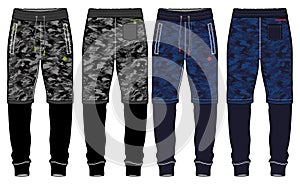 Camouflage Jogger bottom Pants design vector template, Track pants concept with front and back view, Sweatpants for running,