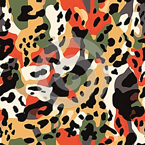 Camouflage leopard spots seamless pattern. Abstract modern military background. Fabric textile print template. AI