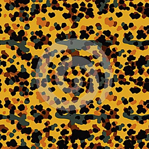 Camouflage leopard spots seamless pattern. Abstract modern military background. Fabric textile print template. AI