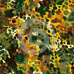 Camouflage leopard spots seamless pattern. Abstract modern military background. Fabric textile print template. AI