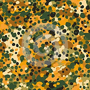 Camouflage leopard spots seamless pattern. Abstract modern military background. Fabric textile print template. AI