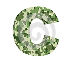 Camouflage letter. Capital Letter - C isolated on white background. 3D render Illustration