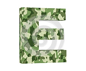 Camouflage letter. Capital Letter - E isolated on white background. 3D render Illustration