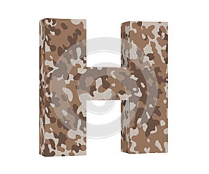 Camouflage letter. Capital Letter - H isolated on white background. 3D render Illustration