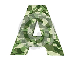 Camouflage letter. Capital Letter - A isolated on white background. 3D render Illustration