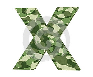 Camouflage letter. Capital Letter - X isolated on white background. 3D render Illustration