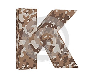 Camouflage letter. Capital Letter - K isolated on white background. 3D render Illustration