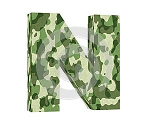 Camouflage letter. Capital Letter - N isolated on white background. 3D render Illustration