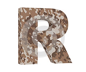 Camouflage letter. Capital Letter - R isolated on white background. 3D render Illustration