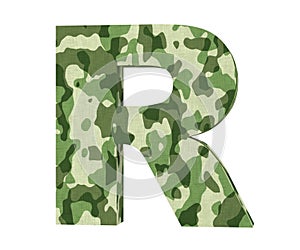 Camouflage letter. Capital Letter - R isolated on white background. 3D render Illustration