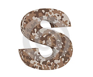 Camouflage letter. Capital Letter - S isolated on white background. 3D render Illustration