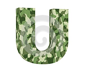 Camouflage letter. Capital Letter - U isolated on white background. 3D render Illustration