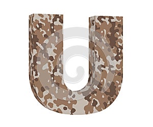 Camouflage letter. Capital Letter - U isolated on white background. 3D render Illustration