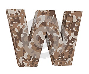 Camouflage letter. Capital Letter - W isolated on white background. 3D render Illustration