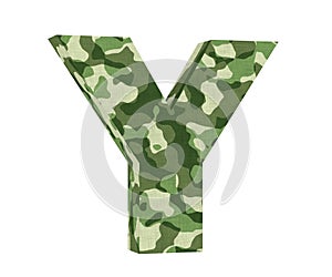 Camouflage letter. Capital Letter - Y isolated on white background. 3D render Illustration