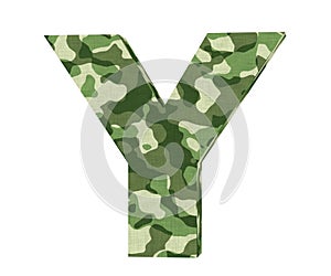 Camouflage letter. Capital Letter - Y isolated on white background. 3D render Illustration