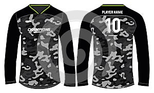 Camouflage long sleeve t shirt, V neck Sports jersey design concept vector template, Motocross racing jersey concept with front