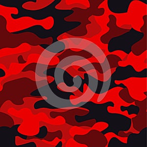 Camouflage military background. Camo bright red print texture - illustration. Abstract pattern seamless. Classic clothing s