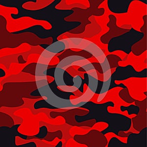 Camouflage military background. Camo bright red print texture - vector illustration. Abstract pattern seamless. Classic